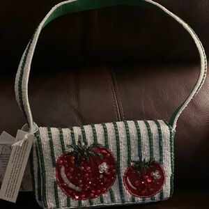 Viral Striped Beaded Tomato Handbag